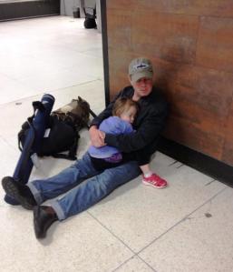 Szofi and I stuck at JFK after returning from Europe. Picture by Szofi's mommy.